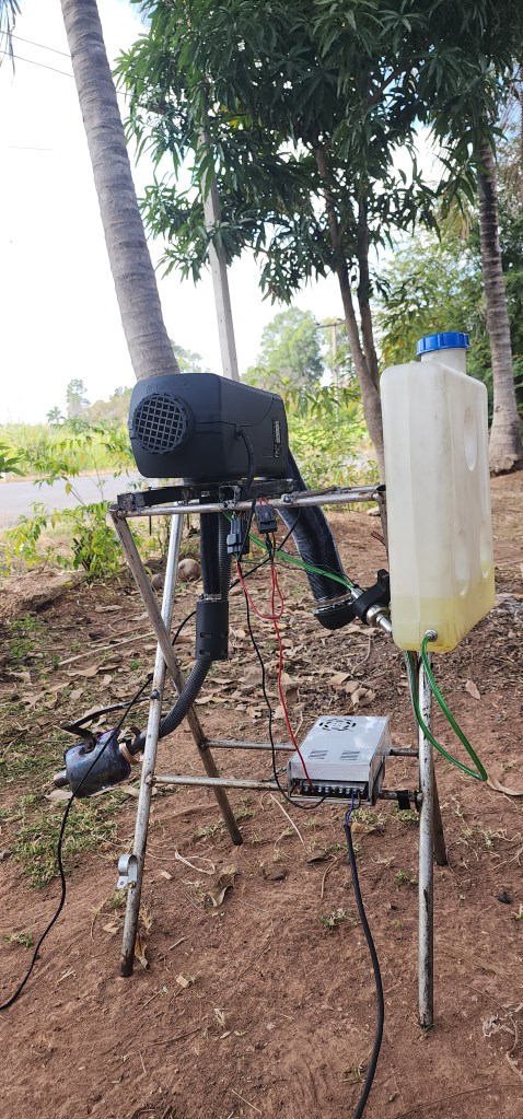 A 12v chinese diesel heater on custom frame off grid install. E10 error fix.